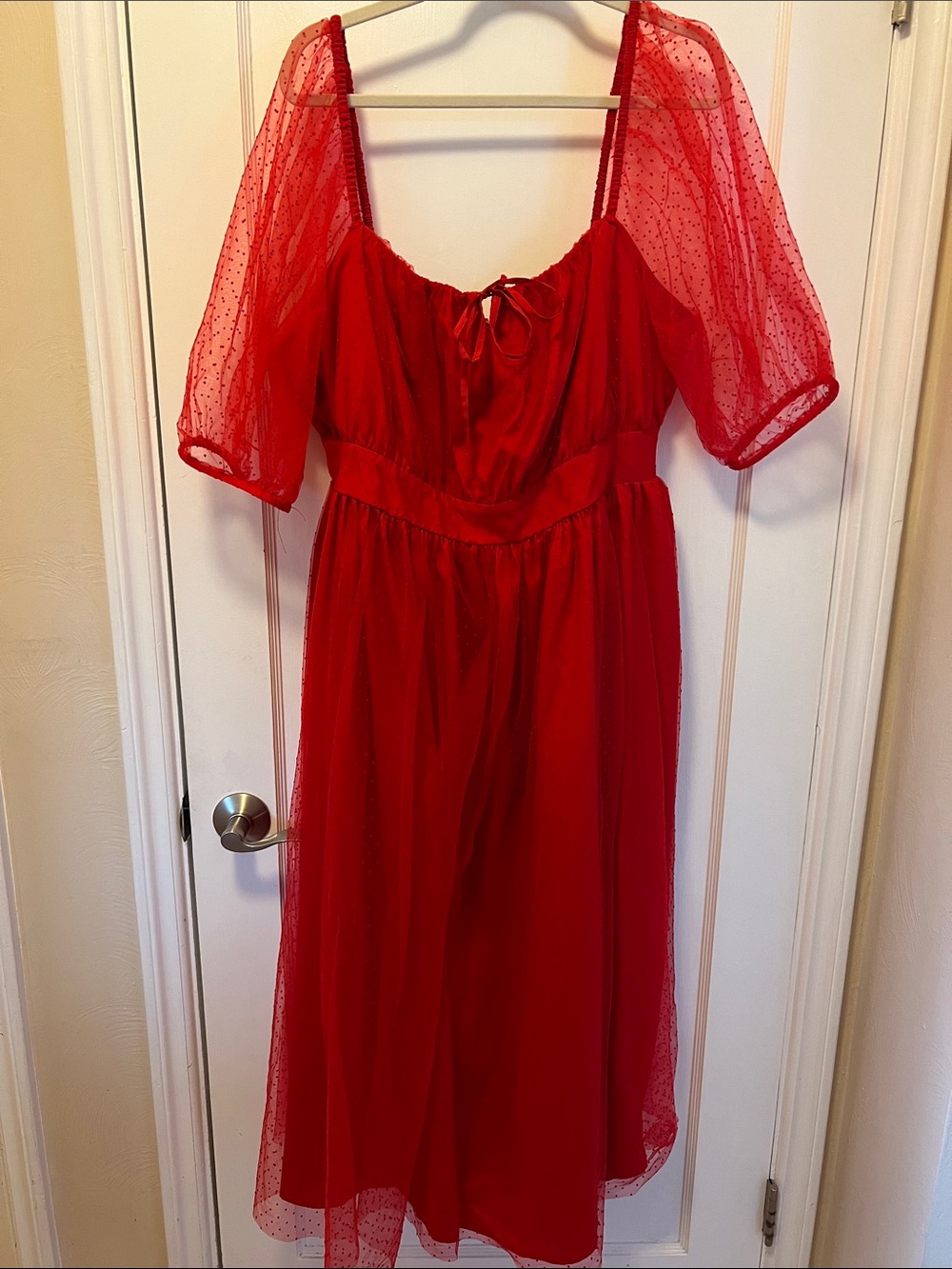 Red ELOQUII Puff Sleeve Party Dress